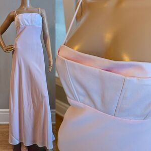 Vintage 90s Morgan & Co Pink Prom Gown Empire Waist Maxi Dress Corset Size 3/4